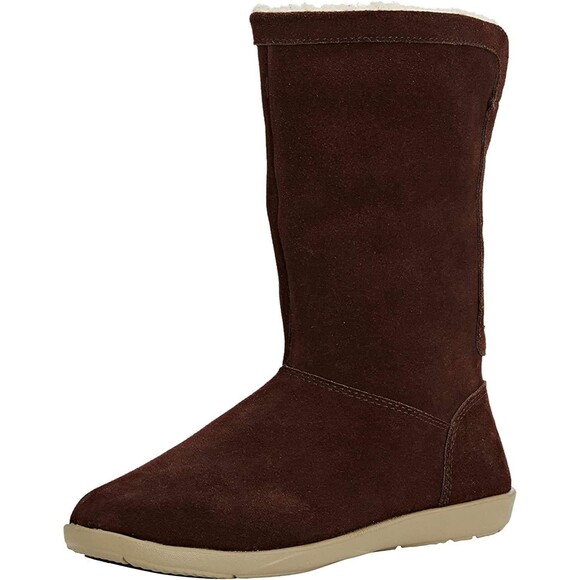 Crocs 15496 Women's Adela Chocolate Brown Fold Over Sherpa Fur Suede Booties 7 - Picture 1 of 9